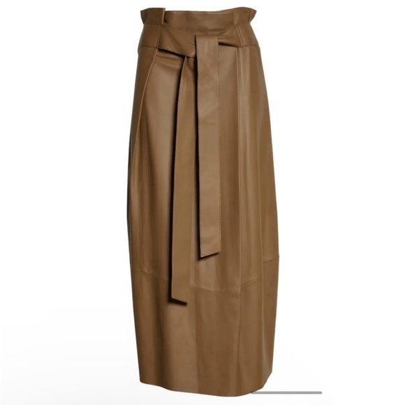 Vince lamb leather midi skirt in light green/ taupe NEW - Picture 10 of 10
